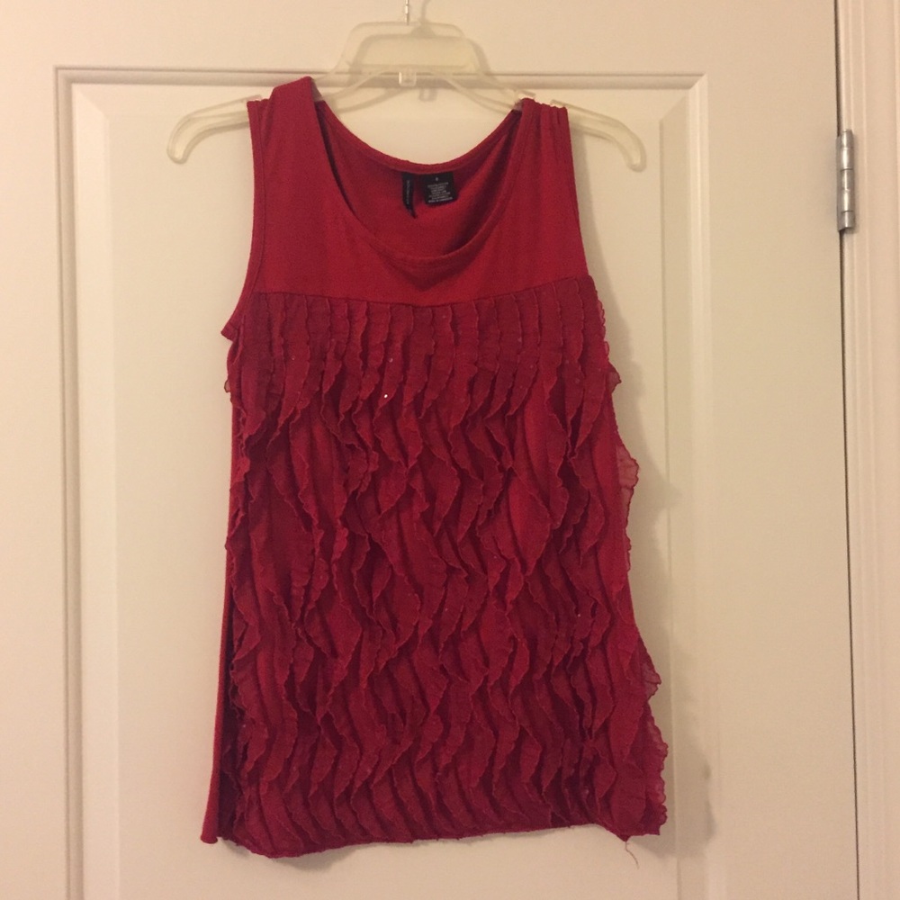 Sleeveless Red Blouse with Ruffles